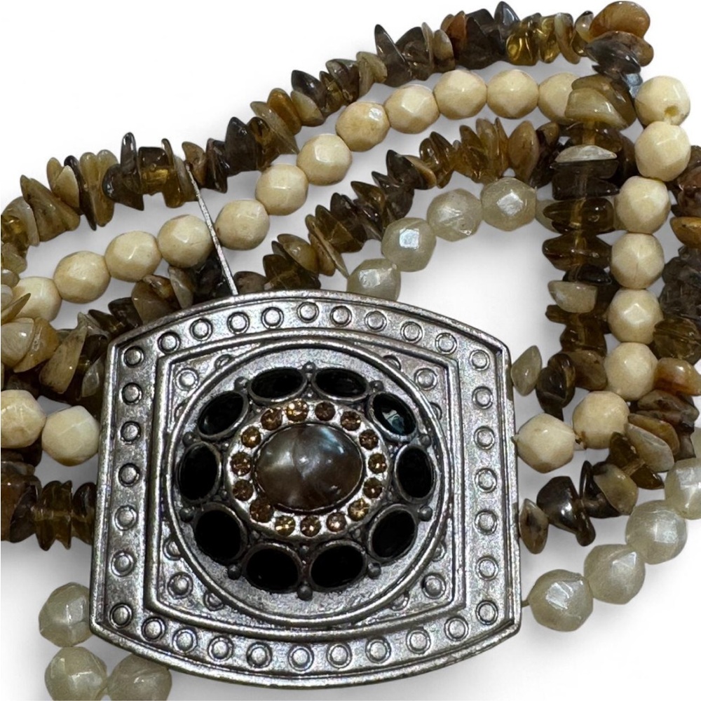 Chunky Beaded Bracelet with Silver Pendant